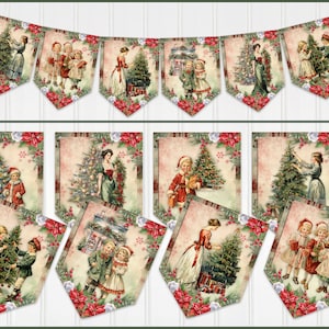 Vintage Style Christmas Banner, Garland, Christmas Bunting, Party Decor, Victorian Style Banner, Two Sizes Available, Laminating Optional