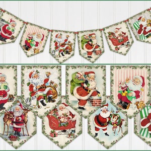 Retro Stye Christmas Banner, Santa Banner, Garland, Bunting, Christmas Decor, Two Sizes Available, Laminating Optional
