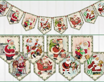 Retro Stye Christmas Banner, Santa Banner, Garland, Bunting, Christmas Decor, Two Sizes Available, Laminating Optional