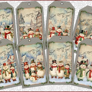 Snowman Gift Tags, Card Making, Junk Journaling, Vintage Retro Style, Die-Cuts, Christmas Gift Tags