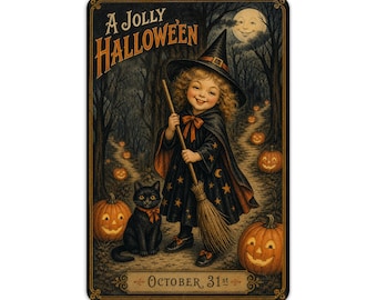 Vintage Style Metal Halloween Witch Wall or Wreath Sign, Halloween Decor