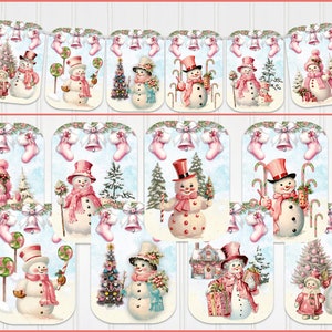 Pink Snowman, Pink Christmas Banner, Garland, Christmas Bunting, Party Decor, Snowman Banner, Two Sizes Available, Laminating Optional