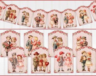Vintage Style Valentine Banner, Vintage Children, Valentine Garland, Valentine Bunting, Valentine Decor
