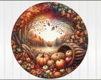 Fall Thanksgiving Sign, Metal Sign, Wreath Sign, Round Sign, Thanksgiving Sign, Wall or Wreath making sign, Fall Decor, Indoor Outdoor Sign