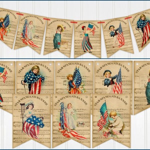 Patriotic Banner, Vintage Style, 4th of July Banner, Bunting, Garland, Independence Day Decoration, Patriotic Decor, Two Sizes Available