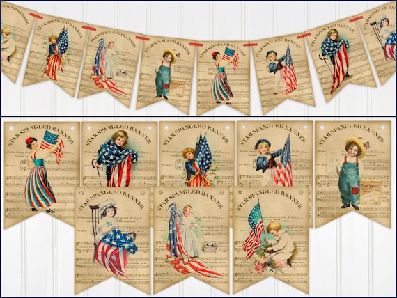 Patriotic Banner, Vintage Style, 4th of July Banner, Bunting, Garland, Independence Day Decoration, Patriotic Decor, Two Sizes Available