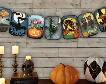 Vintage Style, Halloween Banner, Garland, Halloween Bunting, Retro Halloween, Party Decor