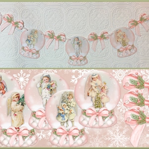 Vintage Style, Christmas Banner, Garland, Christmas Decor, Christmas Party Decorations, Victorian Angels, Pink Christmas