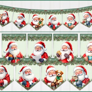 Cute Santa Christmas Banner, Garland, Christmas Bunting, Party Decor, Two Sizes Available, Laminating Optional