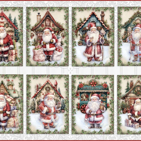 Traditional Santa, Christmas, Atc Cards, Tags, Scrapbook Supplies, Junk Journaling, Card Making