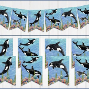 Orca Party Banner, Orca, Whale, Birthday Party Banner, Bunting, Garland, Orca Theme Party