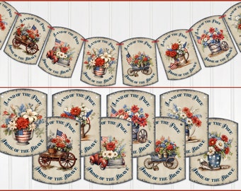 Patriotic Banner, July 4th Banner, Patriotic Garland, Patriotic Bunting, Party Decor, Americana Banner