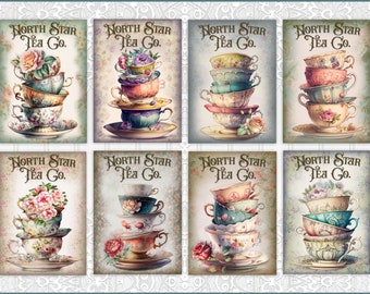 Vintage Ad Style, Atc Cards, Tags, Scrapbook Supplies, Junk Journaling, Card Making, Teacups