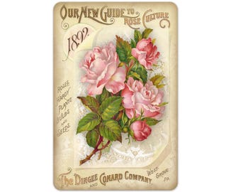 Letrero publicitario de estilo vintage, letrero de catálogo de semillas, letrero floral, decoración shabby chic, letrero metálico, letrero de corona