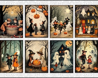 ATC Cards, Halloween ATC Cards, Tags, Scrapbook Supplies, Junk Journaling, Halloween Card Toppers,