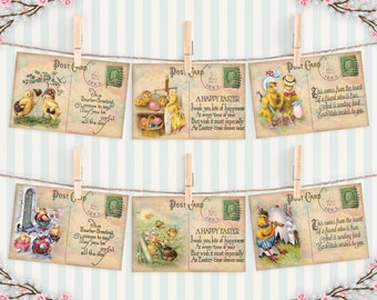 Vintage Style, Shabby Chic, Easter Post Cards, Set of 6 With Envelopes, Easter Greeting Cards