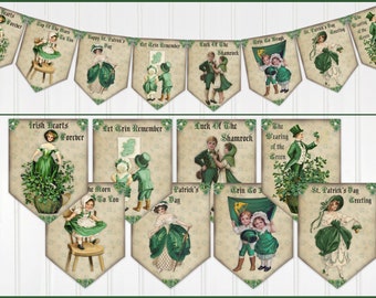 St. Patrick's Day Banner, St. Patrick's Day Party Banner, Garland, Bunting, St. Patrick's Day Decor, 2 Sizes Available, Laminating Optional