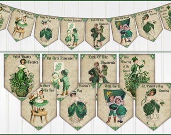 St. Patrick's Day Banner, St. Paddy's Day Party Banner, Garland, Bunting, St. Patrick's Day Decor, 2 Sizes Available, Laminating Optional