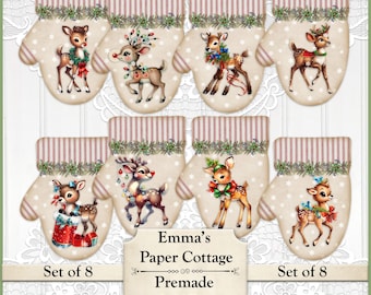Mitten Christmas Gift Tags, Card Making, Junk Journaling, Die-Cuts, Christmas Gift Tags, Reindeer Tags