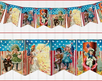Patriotic Banner, Vintage Style, 4th of July Banner, Bunting, Garland, Independence Day Decoration, Patriotic Decor, Two Sizes Available