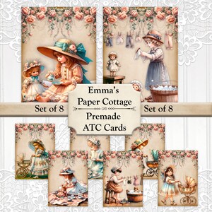 Vintage Style, Vintage Little Girls at Play, Atc Cards, Tags, Scrapbook Supplies, Junk Journaling, Card Making Supplies, Card Toppers