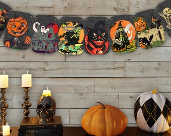 Vintage Style, Retro Style, Halloween Banner, Garland, Halloween Bunting, Retro Halloween, Party Decor