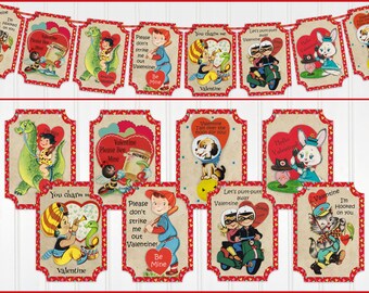 Vintage Style Retro Valentine Banner, Retro Valentine, Valentine Garland, Valentine Bunting, Valentine Decor