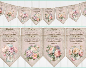 Vintage Style, Shabby Chic, Flowers, Floral Banner, Bunting, Garland