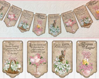 Estilo vintage, pancarta de Pascua, banderines de Pascua, guirnalda de Pascua, decoración de Pascua, fiesta de Pascua