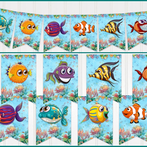 Fish Theme Banner, Cute Fish, Birthday Party Banner, Bunting, Garland, Fish Theme Party