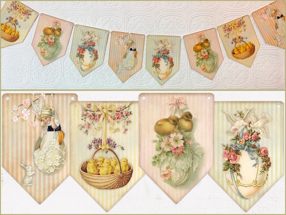 Vintage Style, Shabby Chic, Vintage Style, Easter Banner, Bunting, Garland, Easter Decoration