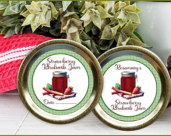 Canning Labels, Strawberry Rhubarb Jam Labels, Mason Jar labels, Cooking labels, Jar labels, Stickers, Kitchen labels, Personalized