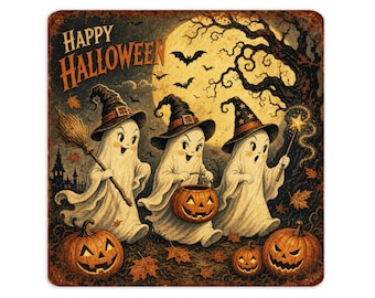 Letrero de pared o corona de Halloween de metal con forma de fantasma de estilo retro, decoración de otoño, bandeja de varios niveles, acento de Halloween