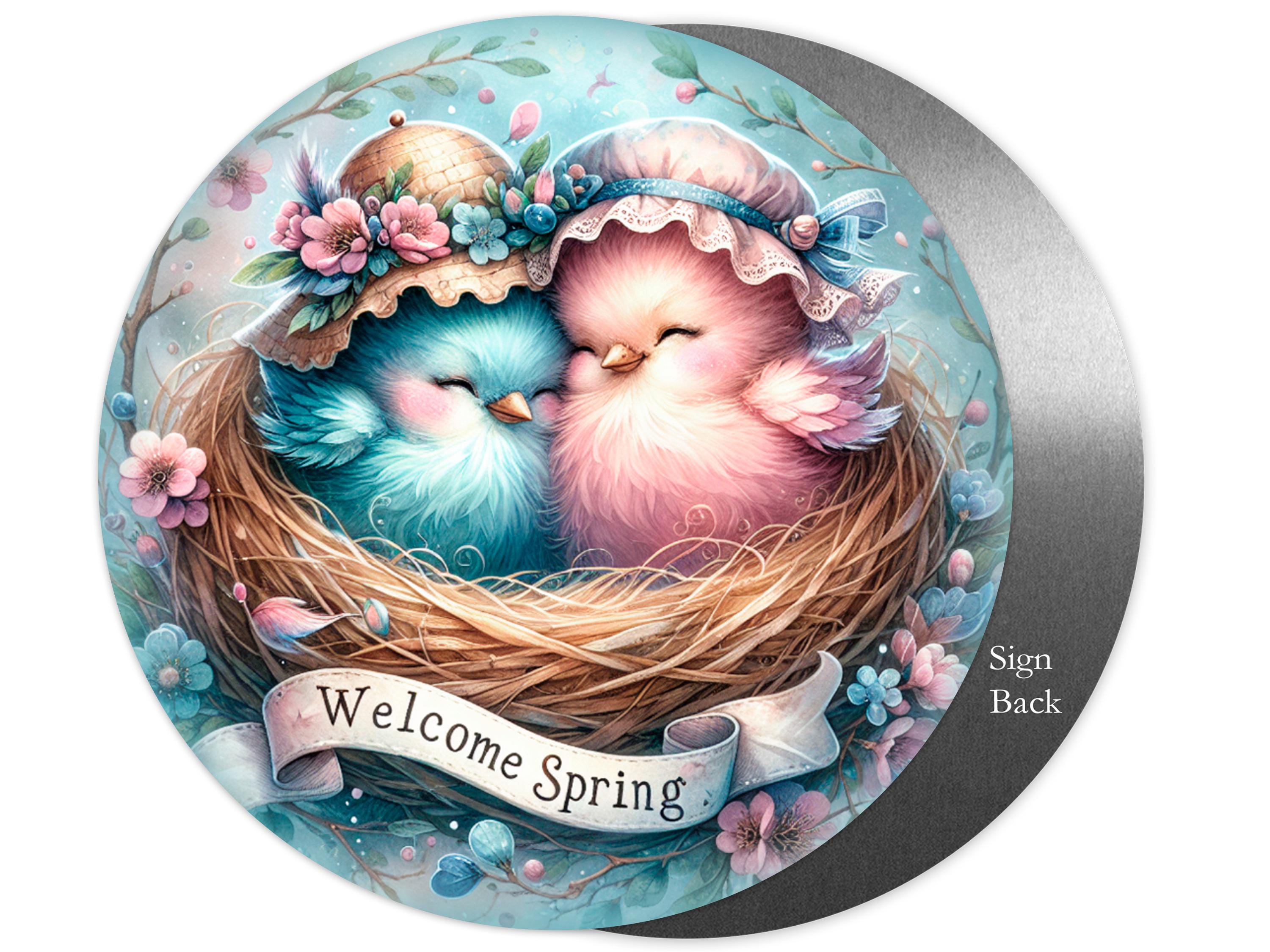 Welcome Spring Metal Sign, Spring Sign, Round Wreath Signs, Wreath ...