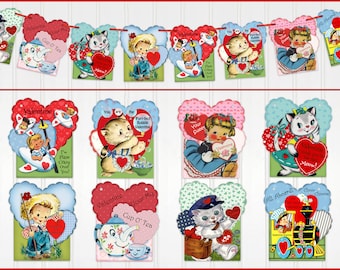 Vintage Style Retro Valentine Banner, Retro Valentine, Valentine Garland, Valentine Bunting, Valentine Decor