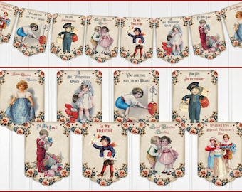 Vintage Style Valentine Banner, Vintage Children, Valentine Garland, Valentine Bunting, Valentine Decor