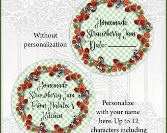 Canning Labels, Strawberry Jam, Mason Jar labels, Stickers, Personalized