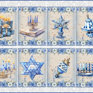 Hanukkah Atc Cards, Tags, Scrapbook Supplies, Junk Journaling, Card Toppers, Hanukkah Decor