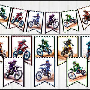 Motor Cross Motorcycle Banner, Dirt Bike, Birthday Banner, Bunting, Garland, Birthday Party Decoration, Patriotic Decor