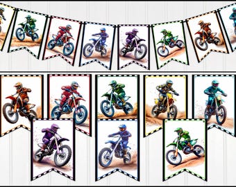 Motocross Motorcycle Banner, Dirt Bike, Birthday Bunting, Garland, Birthday Party Decoration
