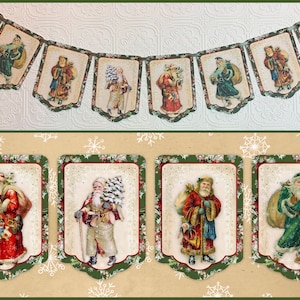 Vintage Style, Christmas Banner, Garland, Christmas Decor, Christmas Party Decorations, Victorian Santas