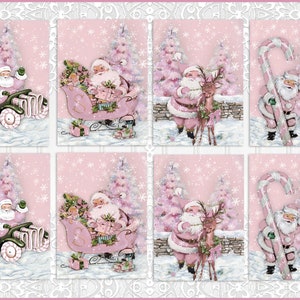 Shabby Chic, Pink Christmas, Atc Cards, Tags, Scrapbook Supplies, Junk Journaling, Card Making, Supplies, Pink Santa Card Toppers