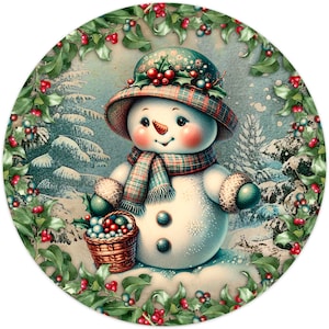 Christmas Metal Sign, Cute Snowman Sign, Winter Sign, Christmas Decor, Round Signs and Wreath Signs, Wreath Making Supplies