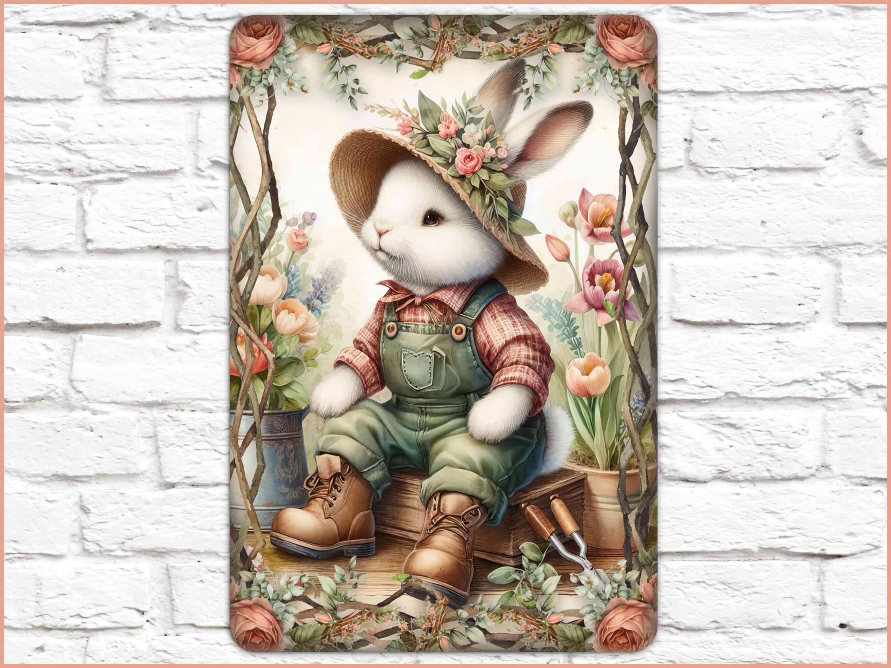 Bunny Gardener Sign, Garden Sign, Porch Decor, Metal Sign, Shabby Chic ...