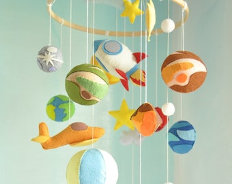 Solar System baby mobile，planet ornaments，Outer space mobile，planets /galaxy mobile ，Space Room Decor， airplane mobile，Travel nursery mobile