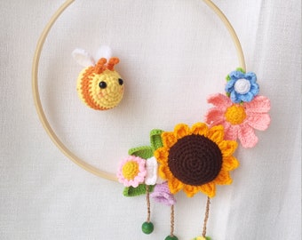 Baby mobile , Crib mobile，Nursery mobile，Crochet mobile Baby mobile flower，Baby mobile girl ，Baby gift，Baby mobile jungle