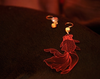 Goldfish Earrings，Koi Fish，Animal Jewelry，Playful Earrings，Gift Fo'r