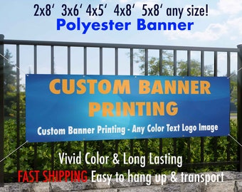 Custom Banner | Personalized Polyester Banner with grommets | Banner for Events Retail Parties Image Logo Text Advertising