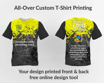 Custom tshirt with name and pictures | double sided all Over Print Custom | Online design tool for photos, logos, and personalized designs