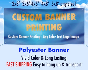 Custom Banner with grommets | Personalized Polyester | for Events, Retail, Parties, Image Logo Text Advertising Sign